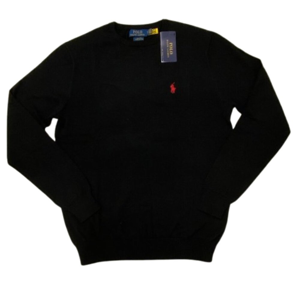 NWT Ralph Lauren Men's Slim Fit Cotton Crew Neck Black Sweater Size S - XXL